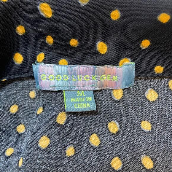 Good Luck Gem Polka Dot Black Collared Blouse with Balloon Sleeves - Picture 7 of 7